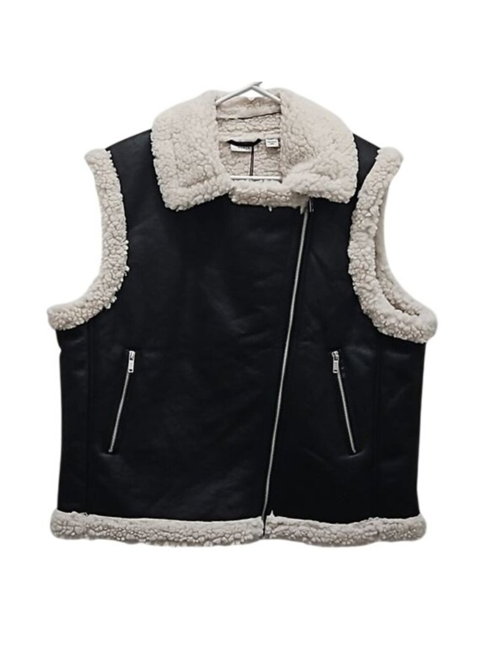 Noisy May Faux Leather Shearling Moto Vest Large New Women's Layering Outdoor - Picture 2 of 12